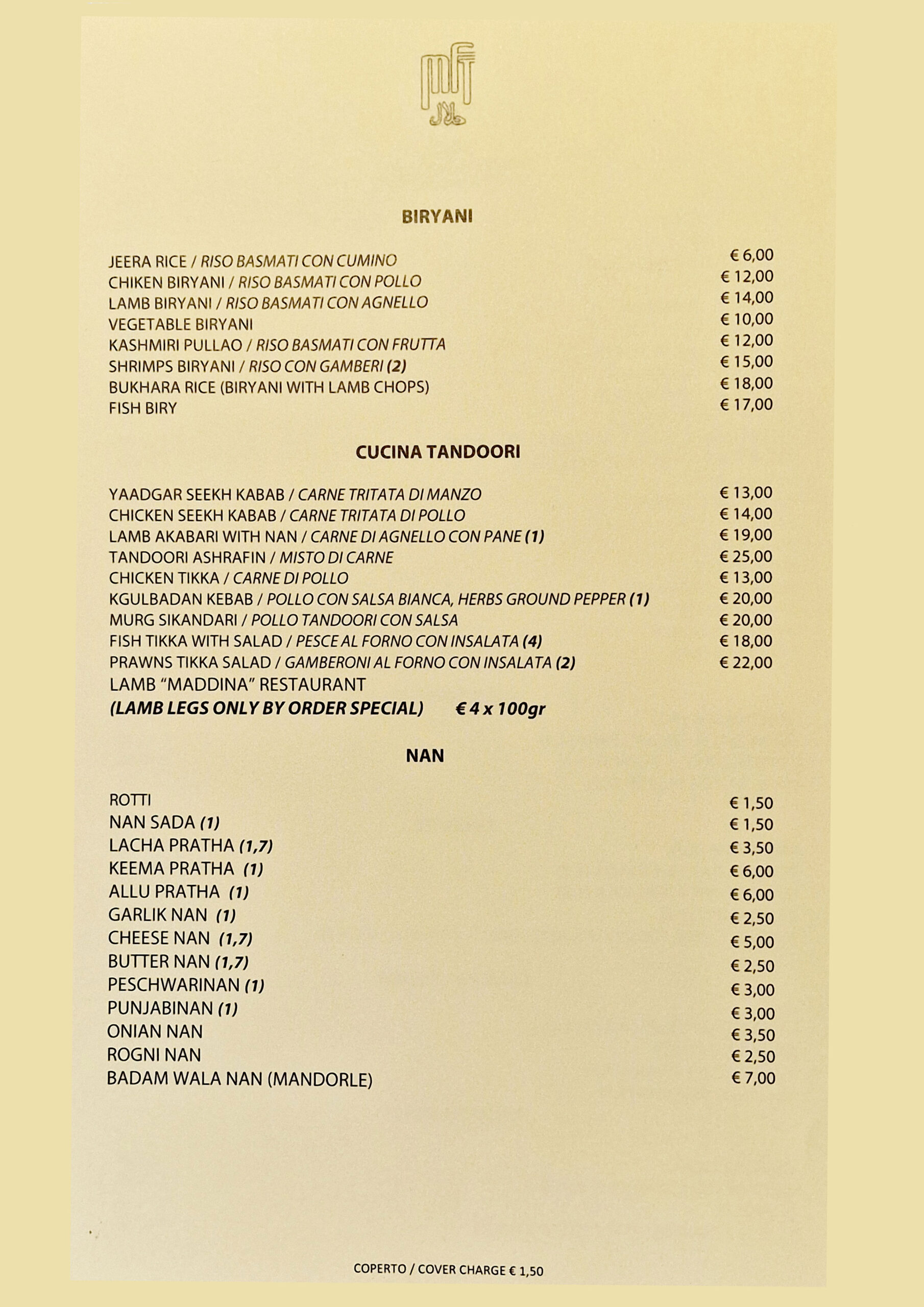 maddina florence tandoori restaurant menu